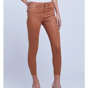 L'Agence Margot Skinny High-Rise Stretchy Cropped Jeans in Coated Java Size 32